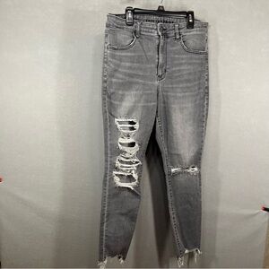 American Eagle Jeans Women 12 Distressed Next Level Stretch Skinny Fringe Hem